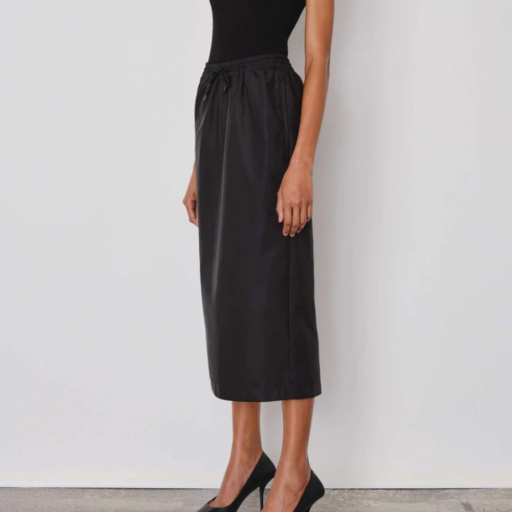 WARDROBE.NYC Black Midi Nylon Skirt